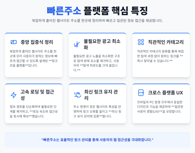 빠른주소 플랫폼 핵심 특징 빠른주소 플랫폼 핵심 특징