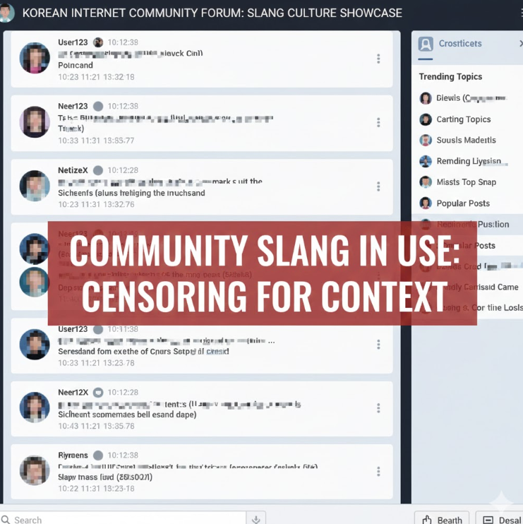 은어 사용 게시물 모자이크 처리로 커뮤니티 은어 문화 강조 은어 사용 게시물 모자이크 처리로 커뮤니티 은어 문화 강조