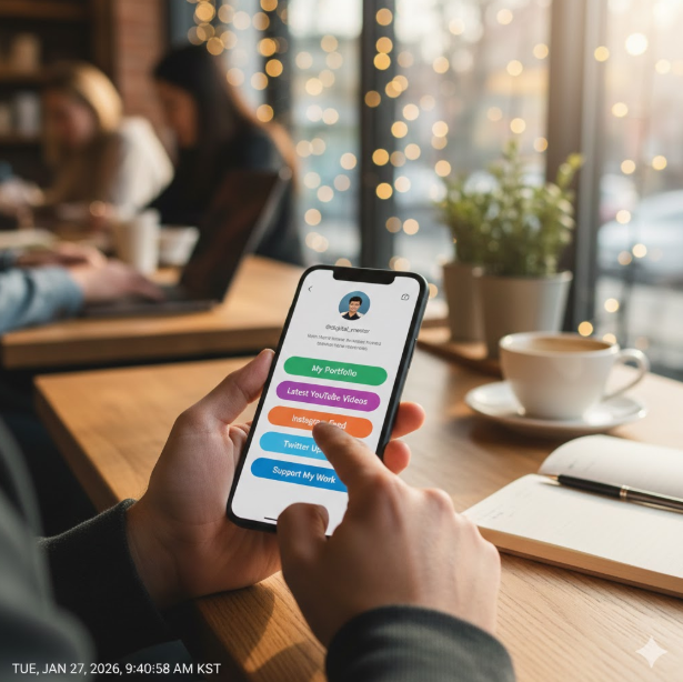 일상의 생산성: 카페에서 스마트폰을 터치하는 모습은 모바일 시대에 QR 코드나 바이오 링크가 우리 일상에 얼마나 깊숙이 침투해 있는지를 실감 나게 표현합니다. 일상의 생산성: 카페에서 스마트폰을 터치하는 모습은 모바일 시대에 QR 코드나 바이오 링크가 우리 일상에 얼마나 깊숙이 침투해 있는지를 실감 나게 표현합니다.