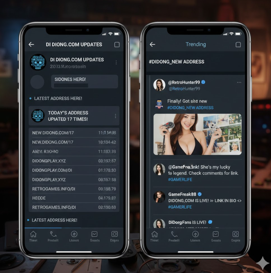 텔레그램과 트위터에서 di동닷컴 최신 주소가 실시간으로 공유되는 화면 콜라주