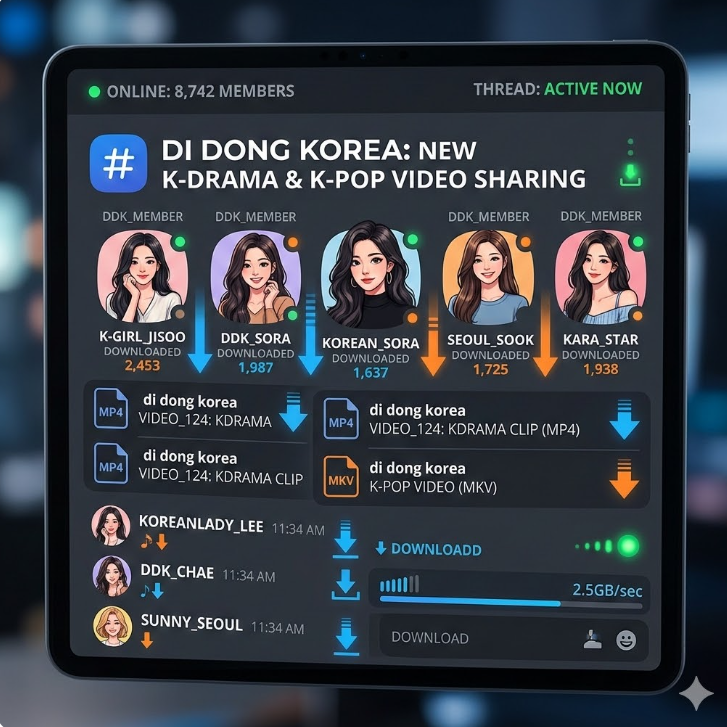 디스코드나 네이버 카페 화면에 di동코리아 영상 파일 공유 스레드가 열린 그래픽 디스코드나 네이버 카페 화면에 di동코리아 영상 파일 공유 스레드가 열린 그래픽